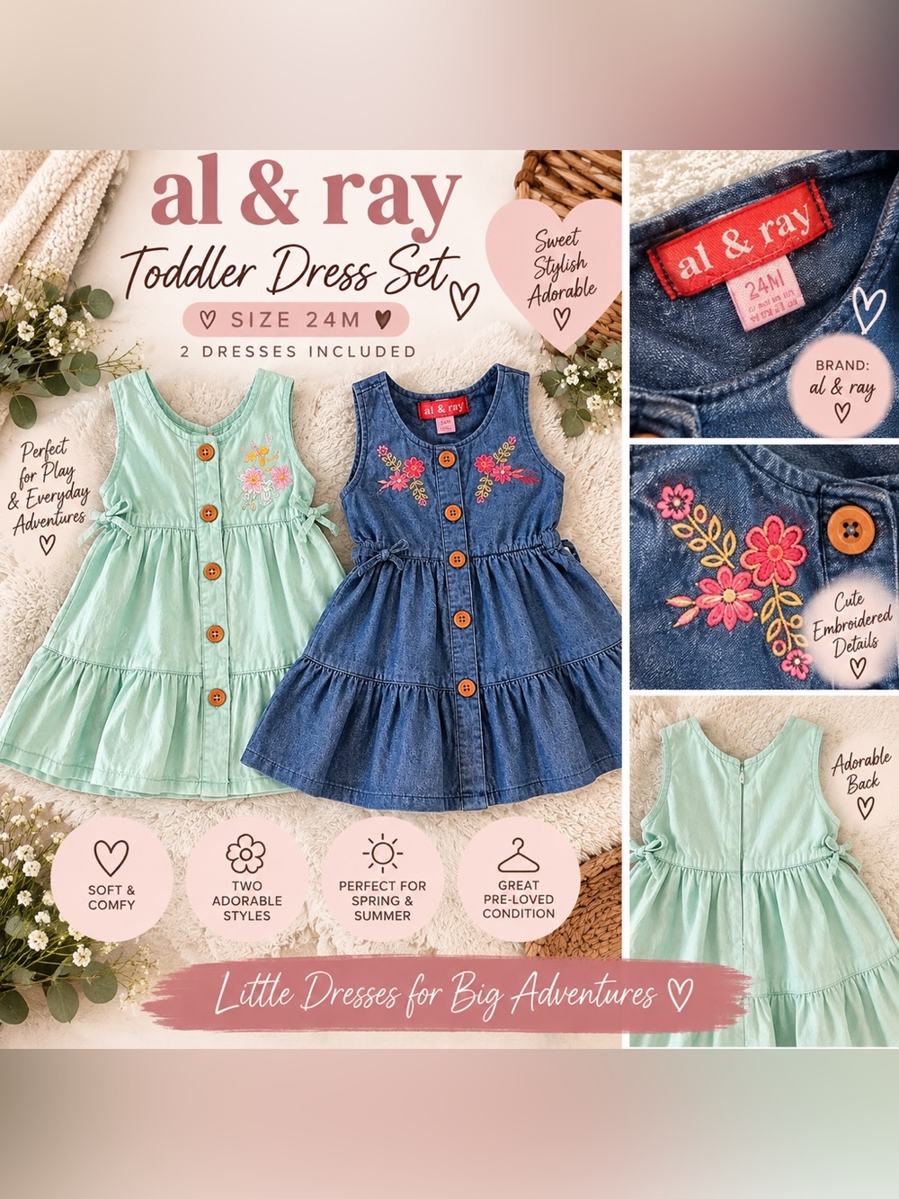 🌸 Adorable Al & Ray 2-Piece Dress Bundle – Size 24M 🌸